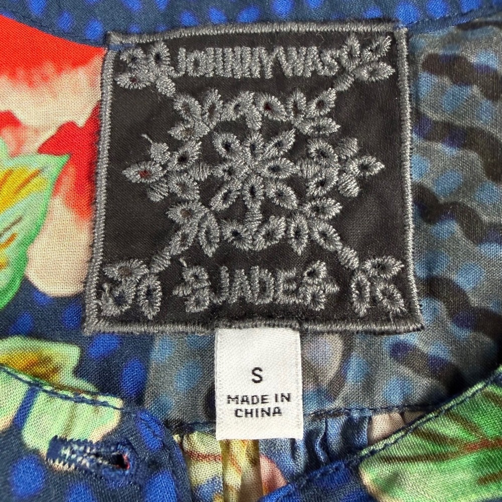 Johnny Was Jader Blouse Women S Blue Dragon Floral Silk Dolman Sleeve Boho Top - Picture 7 of 9